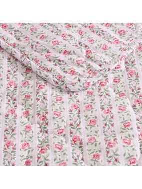 Pink Floral Striped KING 3 Pc. Quilt Set ~ 100% Cotton ~ Timeless All Seasons